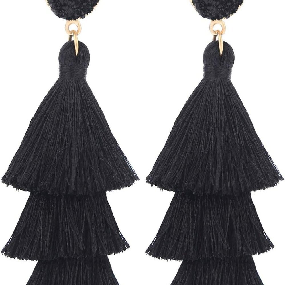 Tassel Earrings Layered Tiered Linear Drop Fashion Trending Earrings